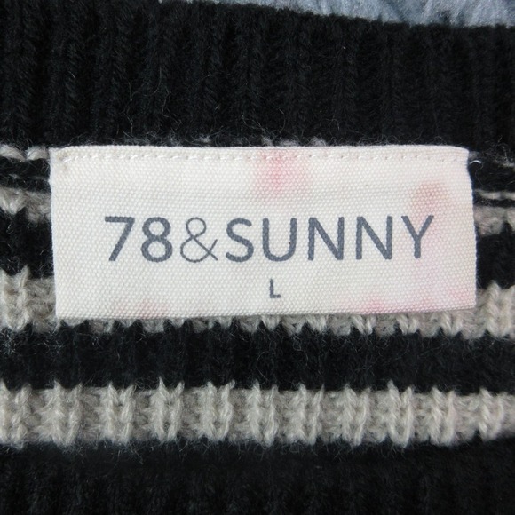 78 & Sunny Sweater Womens Large Tan Black Stripe Knit Pullover Acrylic - Picture 5 of 10